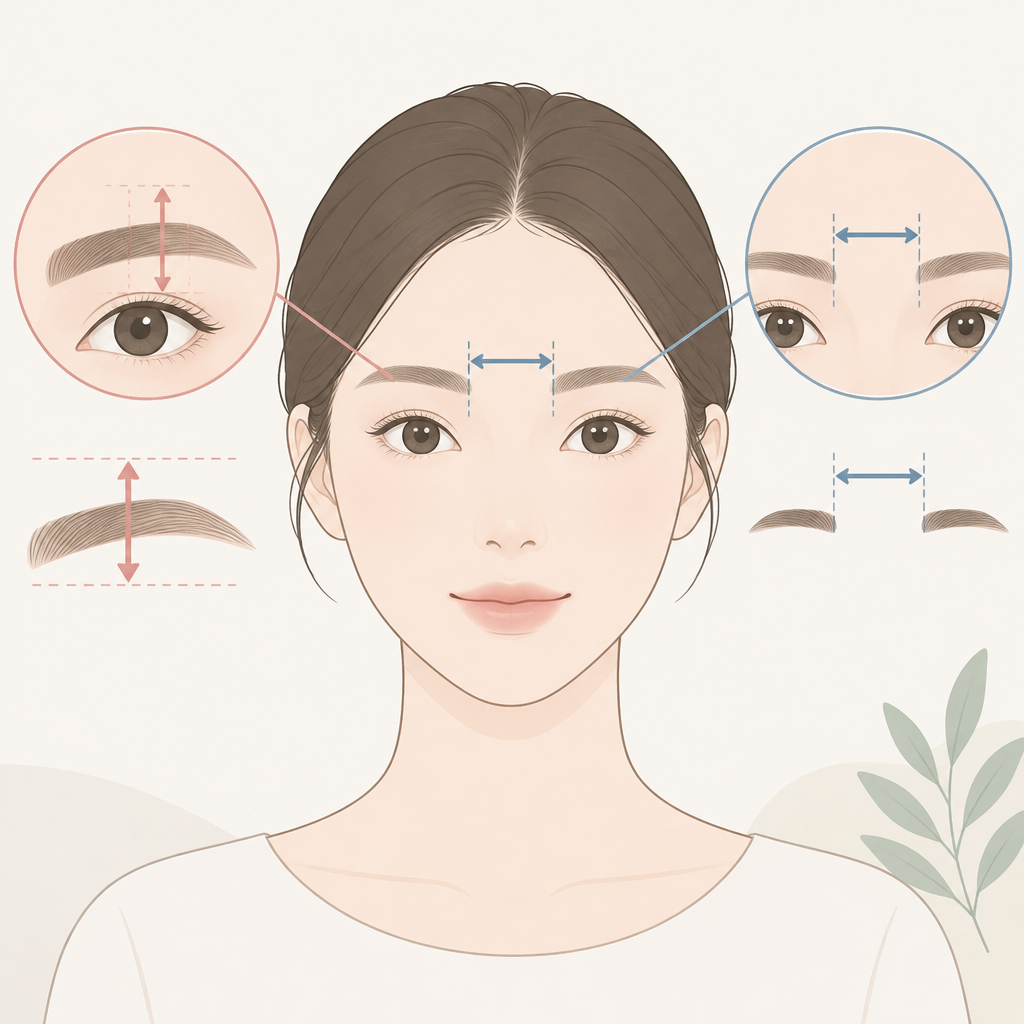 AI 생성 설명 이미지: 임산부 왁싱 도도라인왁싱 파주운정본점 | 눈썹 두께와 간격을 각각 설명하는 법